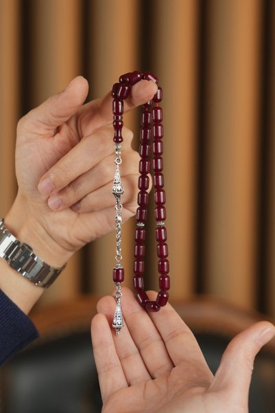 dergah tesbih Capsule Model Metal Design Cherry Fire-I Crimped Amber Prayer Beads
