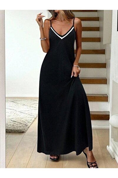 Wear Up Γυναικείο μακρύ φόρεμα από βισκόζη με κορδόνια και λαιμόκοψη σε σχήμα V