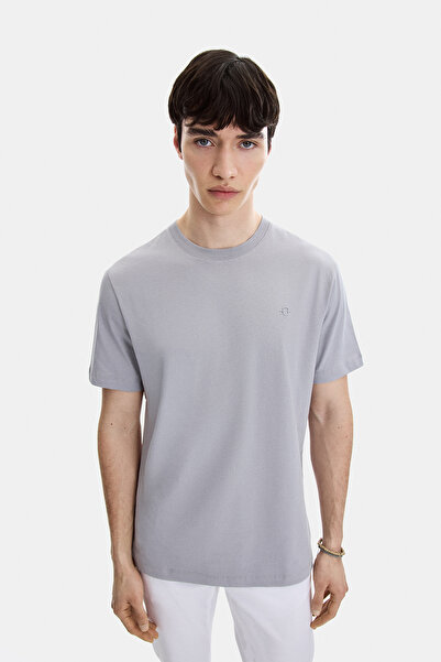 Back And Bond Light Gray Regular Fit Knitted Crew Neck T-Shirt