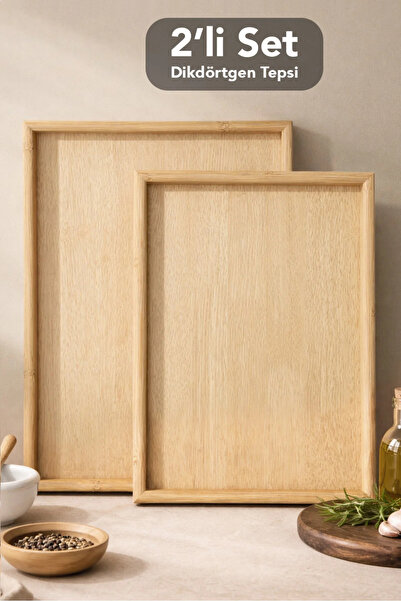 Meleni Home Set de 2 tăvi dreptunghiulare - Tavă decorativă de prezentare pen...