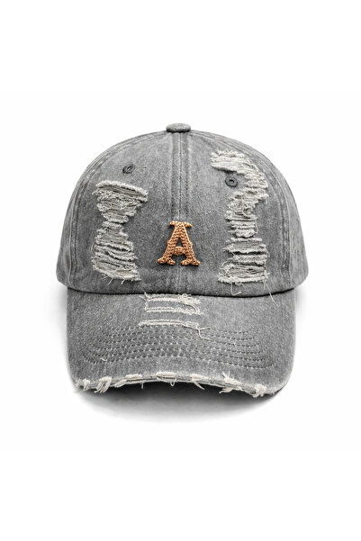 Zeramine 2024 Γκρι vintage καπέλο με κεντημένη λεπτομέρεια και ριχτό σχέδιο, ...