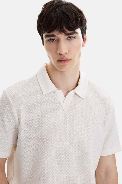 Back And Bond Beige Regular Fit Knitted Polo Neck T-Shirt
