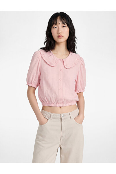 Koton Μπλούζα με κοντό μανίκι και γιακά μωρού, με κουμπιά, από μείγμα βισκόζης