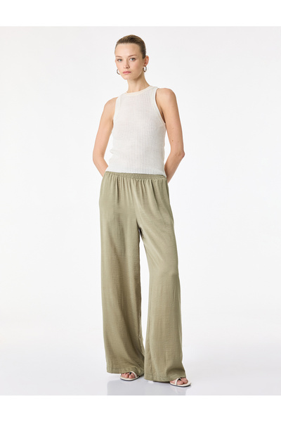 Koton Παντελόνι από ύφασμα Aerobin με ελαστική μέση και φαρδιά σατέν μπατζάκια