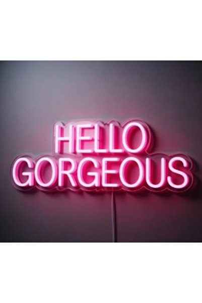 Slasa لافتة نيون LED بعبارة 'Hello Gorgeous' مقاس 30×45 سم، إضاءة وردية مع قا...