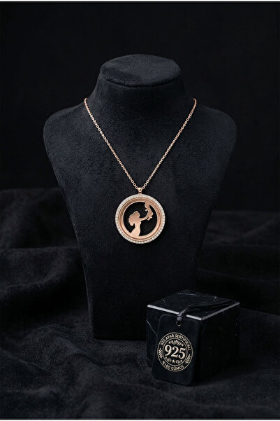 Roza Silver 925 Ayar Zirkon Taşlı Rose Anne Bebek Gümüş Madalyon Kolye