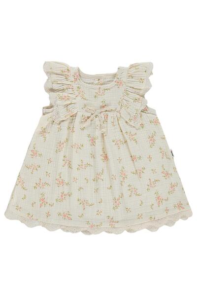 Civil Baby Kol Fırfırlı Çiçek Baskılı 6-18 Ay Elbise - Bej