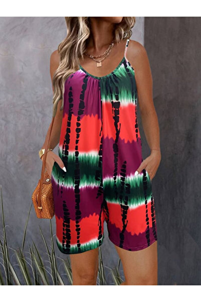 Wear Up Women's Rope Strap Round Neck Pocketed Short Shorts Single Jersey Set