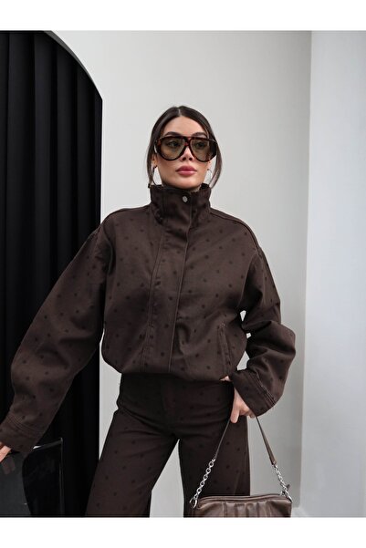 ESRAHELVACI Μπουφάν μπόμπερ με όρθιο γιακά και πουά σχέδιο