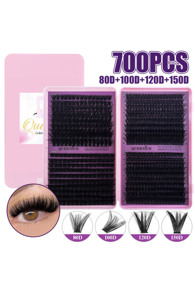 Choice1 رموش صناعية كثيفة من QUEENICE موديل QN-81012150D، 800 قطعة بأطوال متن...