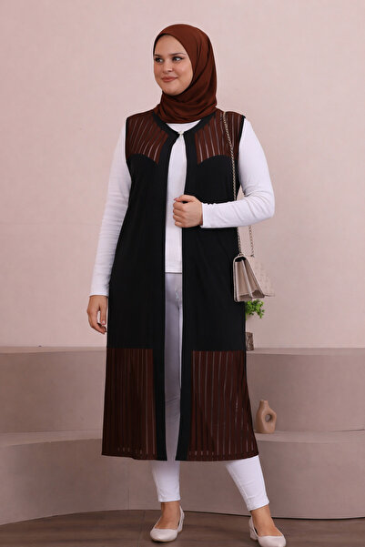 Ferace Γυναικείο διαφανές μακρύ γιλέκο με στρας, μεγάλου μεγέθους