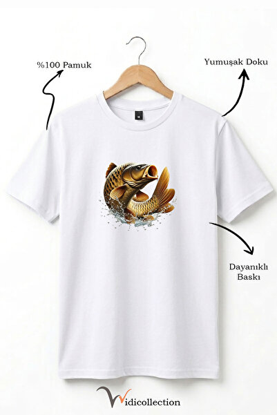 WİDİ Μπλουζάκι Unisex Fisherman Carp Fish με στάμπα, 100% βαμβακερό, με λαιμό...