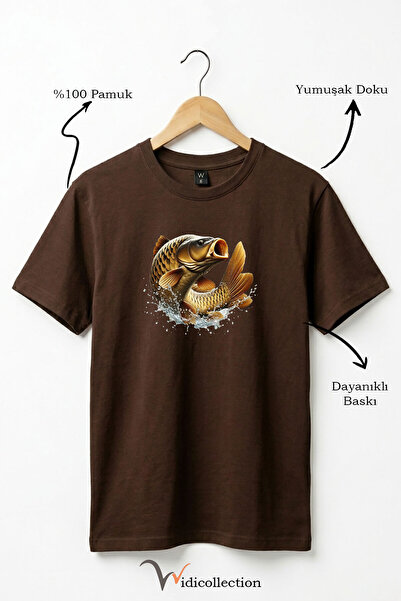 WİDİ Μπλουζάκι Unisex Fisherman Carp Fish με στάμπα, 100% βαμβακερό, με λαιμό...