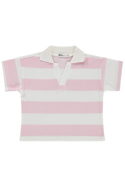 Civil Girls Ριγέ μπλουζάκι με λαιμόκοψη πόλο για 2-5 ετών - Πούδρα