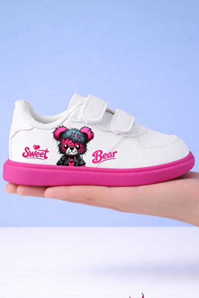 amazoondesing Pantofi sport pentru fete cu imprimeu White Pink Sweet Bear, cu...