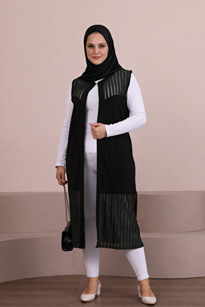 Ferace Γυναικείο διαφανές μακρύ γιλέκο με στρας, μεγάλου μεγέθους