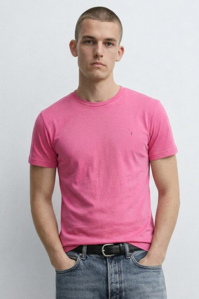 MATERIAL Ανδρικό άνετο βαμβακερό κοντομάνικο μπλουζάκι σε ροζ χρώμα