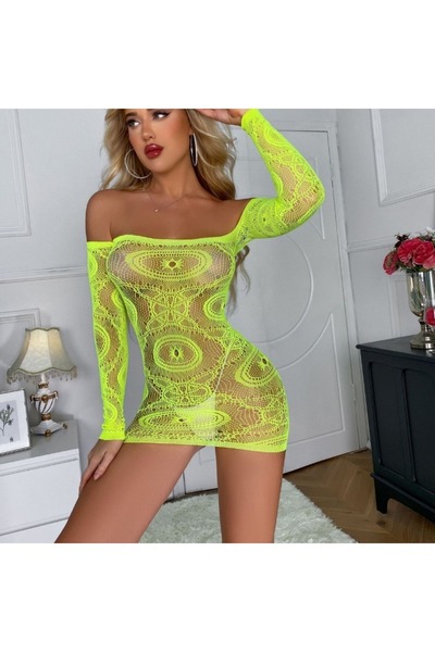 unbranded Sexy fluorescent green party-themed tulle dress, featuring an off-t...
