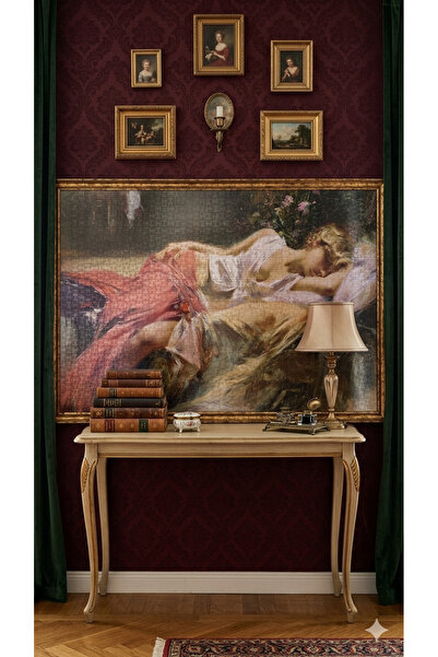 BELLEVIE 91x64 cm Çerçeveli Dekoratif Puzzle Tablo – Vintage Kadın Figürlü Du...