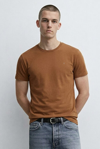 MATERIAL Ανδρικό άνετο βαμβακερό κοντομάνικο μπλουζάκι σε καφέ χρώμα