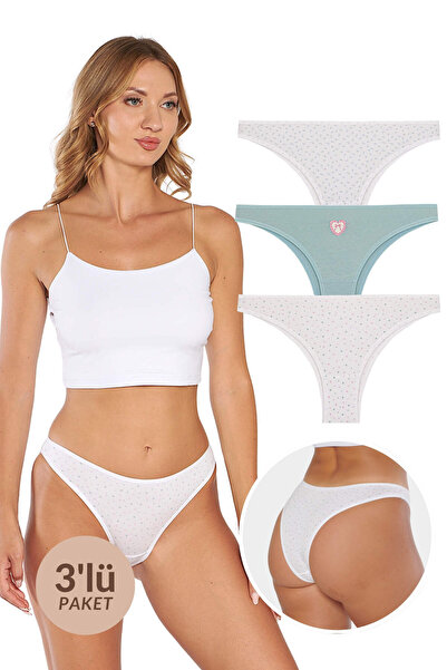 Alıç Berrak Women's 3-Piece Brazilian Panties Set 95% Cotton Flexible Comfort...
