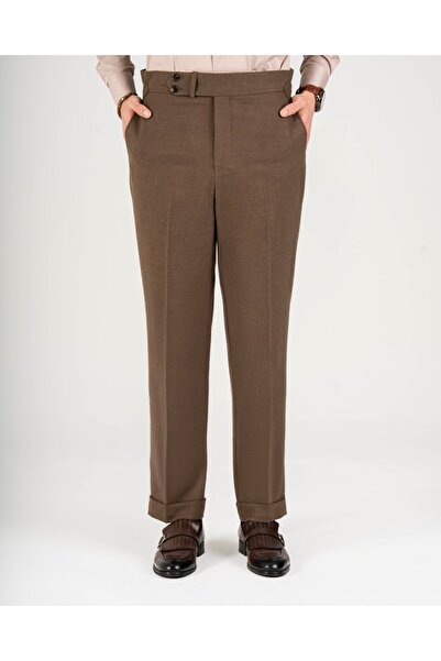 TerziAdemAltun Italian Style Slim Fit Waist Detailed Men's Trousers Brown T14823