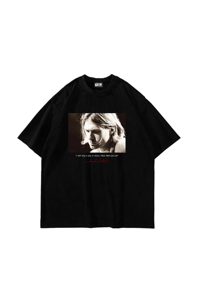 Sekizbiraltı Μπλουζάκι Kurt Cobain με στάμπα, υπερμεγέθη, unisex, μαύρο