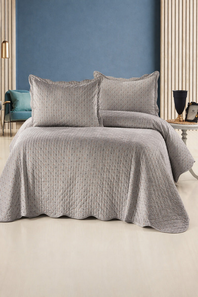 Bella Home Serelina Çift Kişilik Renkli Nakışlı Kadife Yatak Örtüsü | Yumuşak...