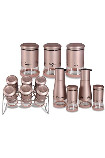 Empressco Rose Gold 13 Parça Metal Cam Baharat Takımı Çeviz Seti 2713