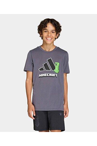 adidas تي شيرت تدريبي بأكمام قصيرة بتصميم ماينكرافت - رمادي غامق