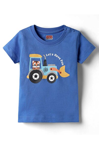 Babyhug Knit Half Sleeves T-Shirt with Tiger Print - Blue