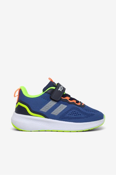 Tonny Black Children's Unisex Navy Blue Yellow Comfortable Fit Breathable Velcro Lace-Up Sneaker