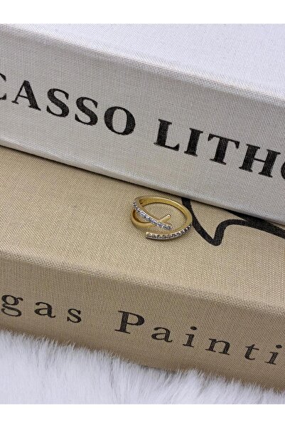 Hedef Bijuteri Gold Color Zircon Stone Thin Cross Crossing Special Series Adj...