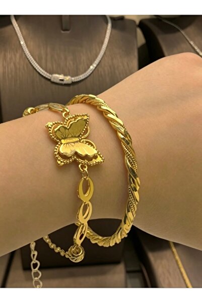 SAMGE 2Pcs Set Gold Plated Butterfly Charm Bracelet & Bangle for Women, Dubai...