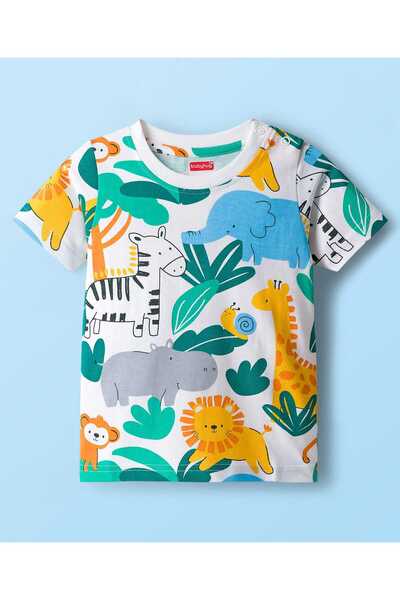Babyhug Knit Half Sleeves T-Shirt with Jungle Theme Print - Multicolor