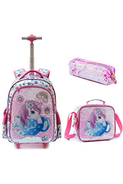 ZCM-HAPPY 3PCS Unicorn Rolling School Backpack Set for Girls – 16" Lightweigh...