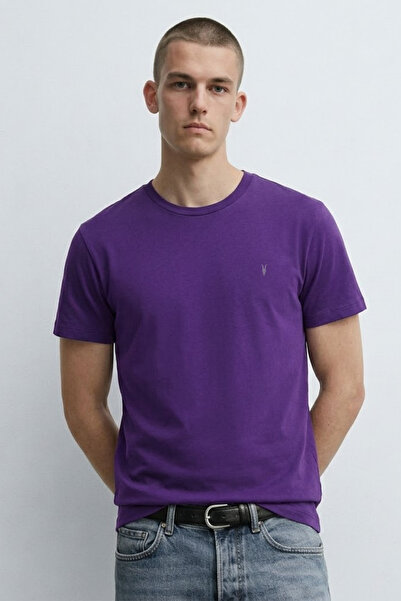 MATERIAL Ανδρικό άνετο βαμβακερό κοντομάνικο μωβ μπλουζάκι