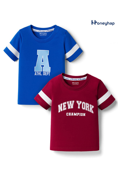 Honeyhap Premium Knit Half Sleeves T-Shirts With Text Print (Pack Of 2) - Nav...