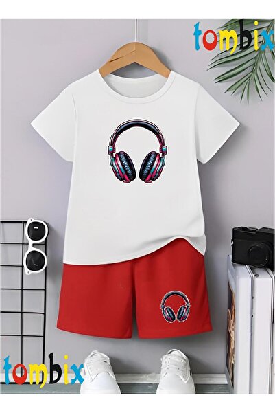 tombix Headphones Visual Printed T-Shirt Shorts Summer Children's Set