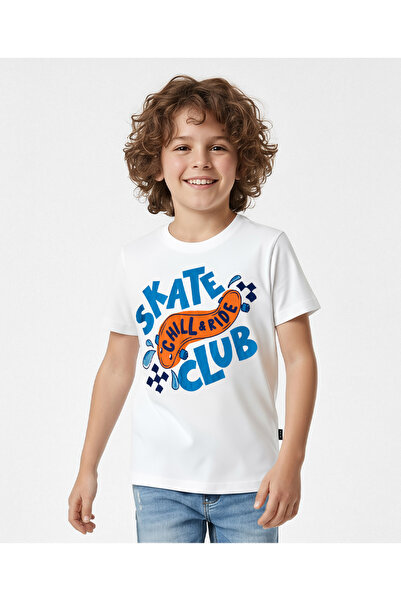 Pine kids تي شيرت محبوك بأكمام نصفية مع طباعة نصية - أبيض