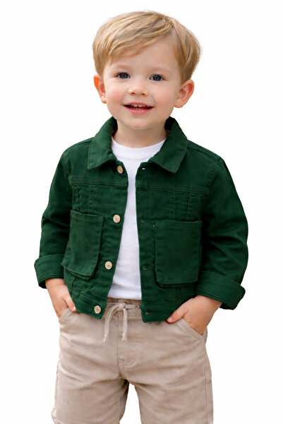 İrem Çocuk Giyim Boy'S/Girl's Dark Green Color Jacket with Teddy Bear Detail ...