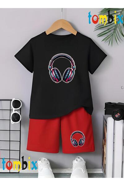 tombix Headphones Visual Printed T-Shirt Shorts Summer Children's Set