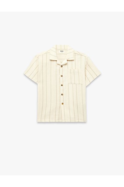 Koton Boy's Short Sleeve Shirt 6Skb60015Tw Beige Striped