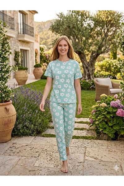 PİJALİNA Γυναικείο Σετ Πιτζάμες με Κοντά Μανίκια – Τοπ με Στάμπα και Μακρύ Πα...