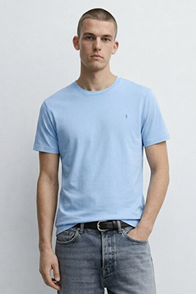 MATERIAL Men's Comfortable Cotton Short Sleeve Ice Blue T-Shirt
