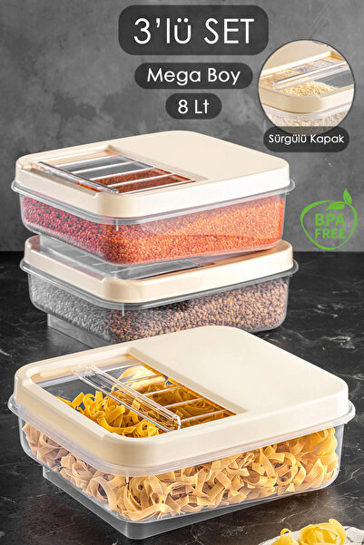 Meleni Home 3 Pieces 8 Lt Food Pulses Storage Container with Sliding Lid - Ki...