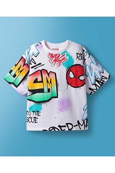 Pine Kids Marvel Terry Knit Drop Shoulder Half Sleeves T-Shirt with Spider-Ma...