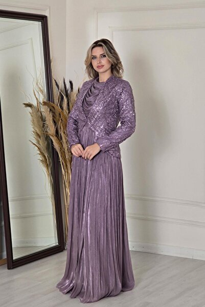Yonca Moda Evi Lila Ceketli Elbise Takım 5390