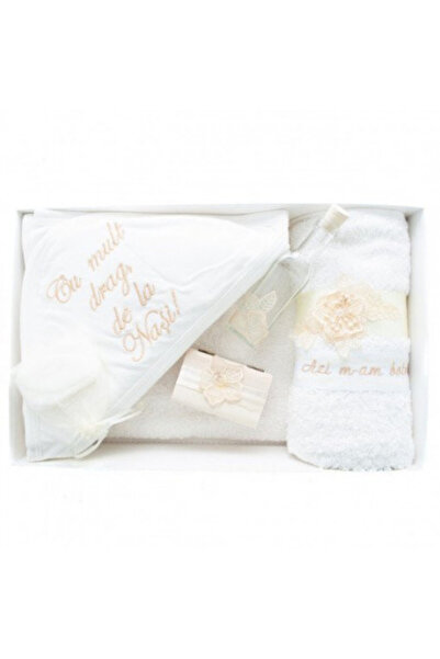 HUGBEBE Set trusou de botez cu mesaj și dantelă crem, 7 piese, necesare pentr...
