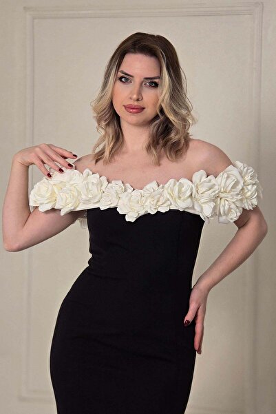 Yonca Moda Evi SİYAH - BEYAZ Çiçekli Straplez 4042